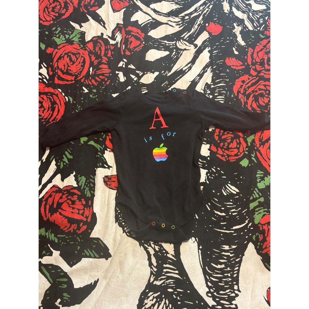 Apple Computer A is for Apple Rainbow Logo Black Bodysuit 12-18M Long Sleeve